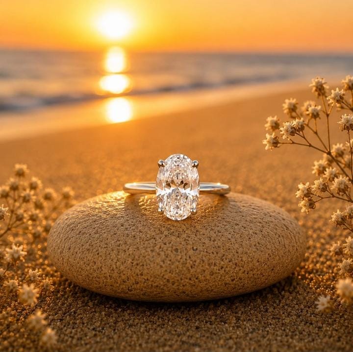 Sterling Silver Oval CZ Engagement Ring