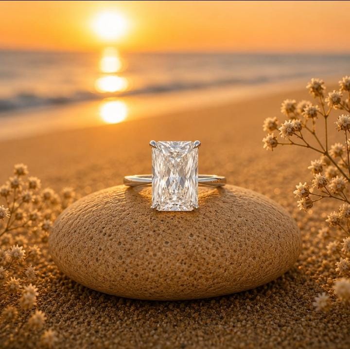 Sterling Silver Rectangular CZ Stone Engagement Ring
