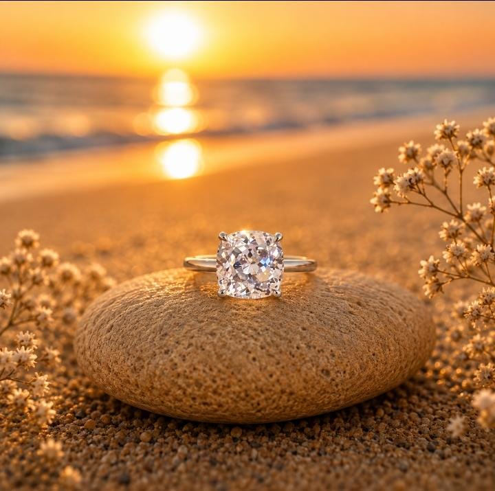 Sterling Silver Cushion Cut CZ Stone Engagement Ring