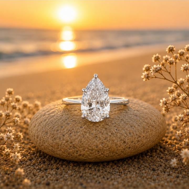 Sterling Silver Teardrop CZ Stone Engagement Ring